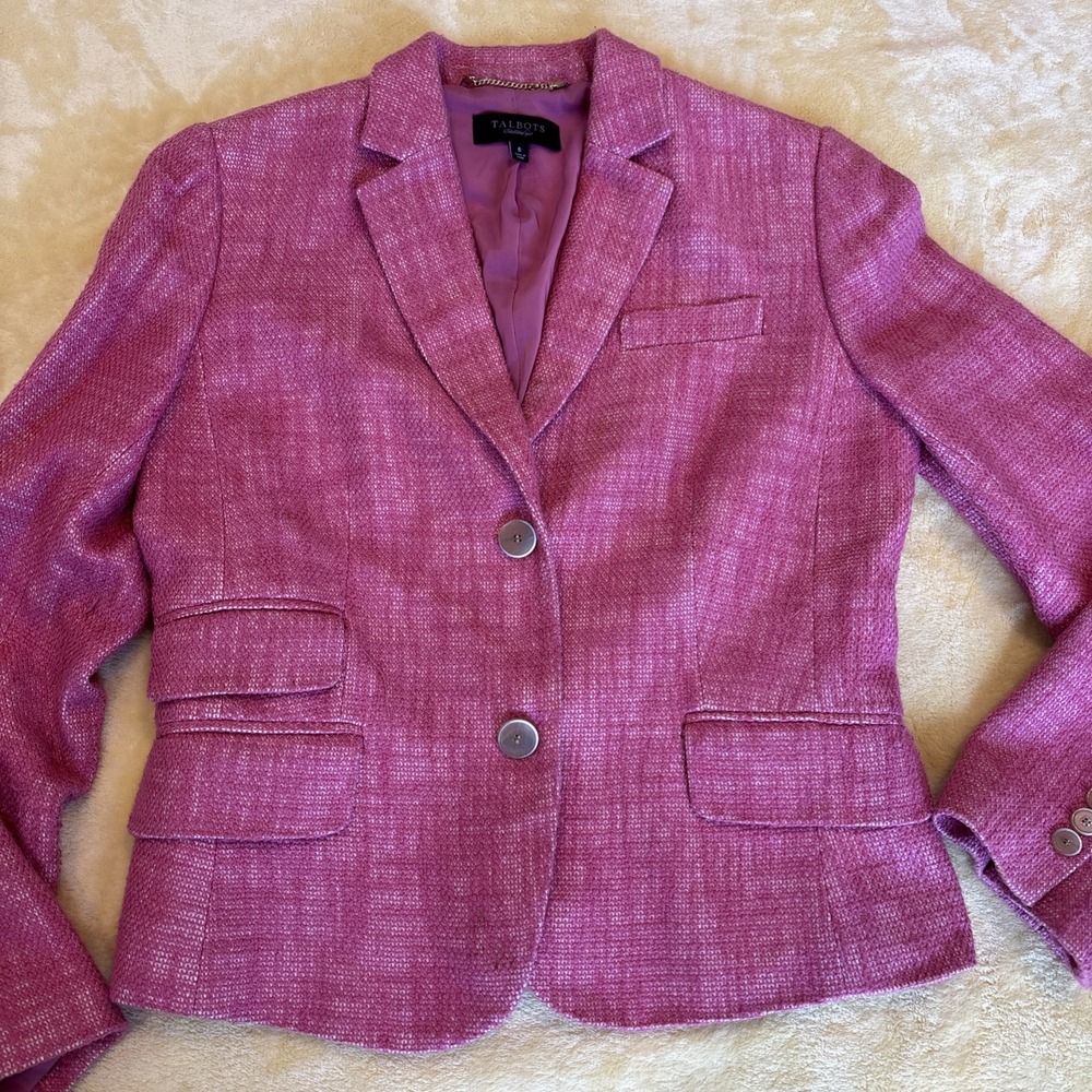 Talbots 2-button Cotton/Linen Pink Suit Jacket Blazer Feminine Barbie Soft SZ 6